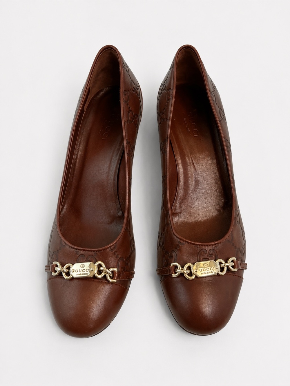 Gucci Guccissima Brown Leather Pumps Heels Gold Horsebit Logo Size 36C Italy
